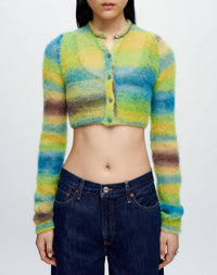Mohair double-breasted cardigan - Green Space Dye