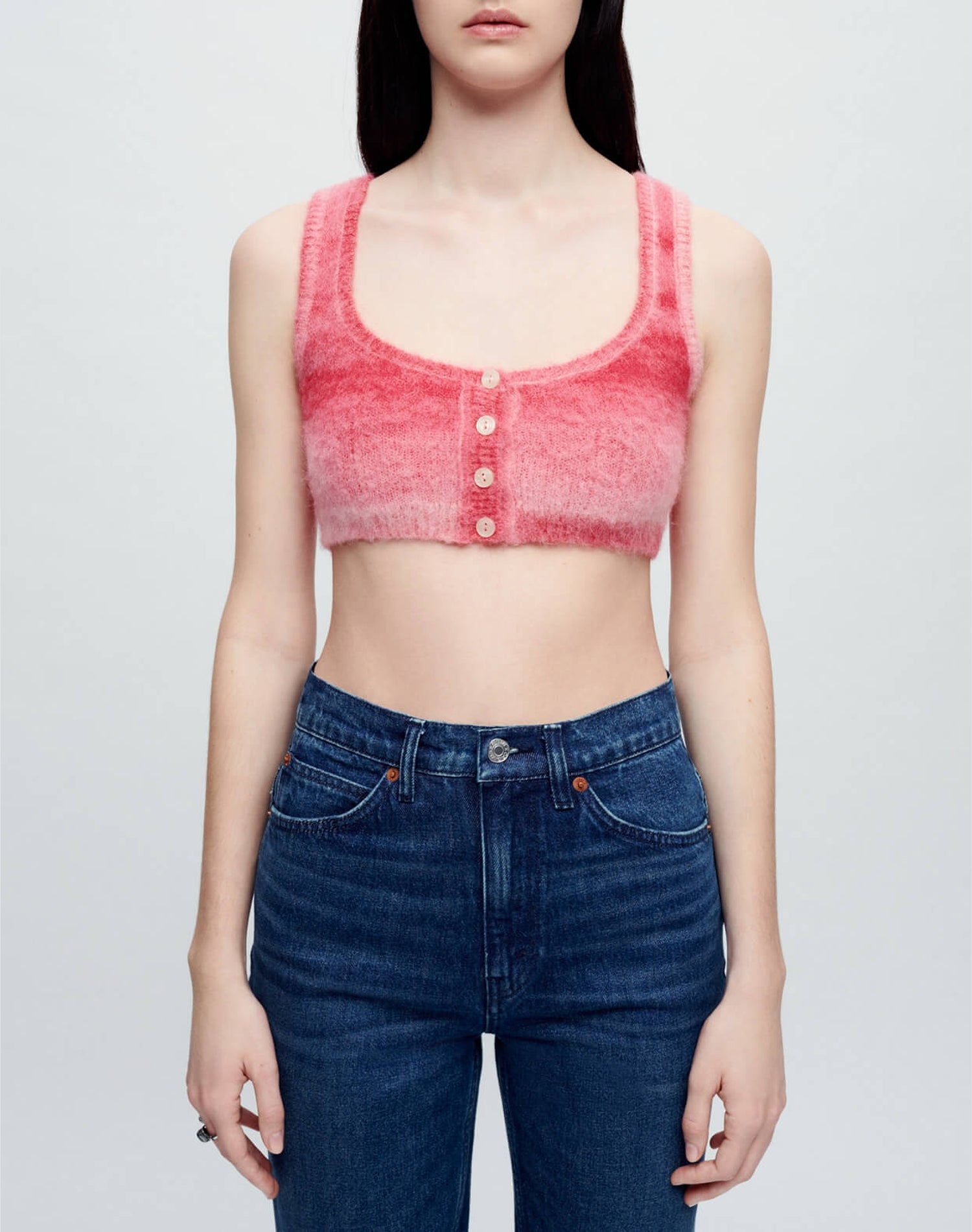 Mohair button cropped top - Red Space Dye