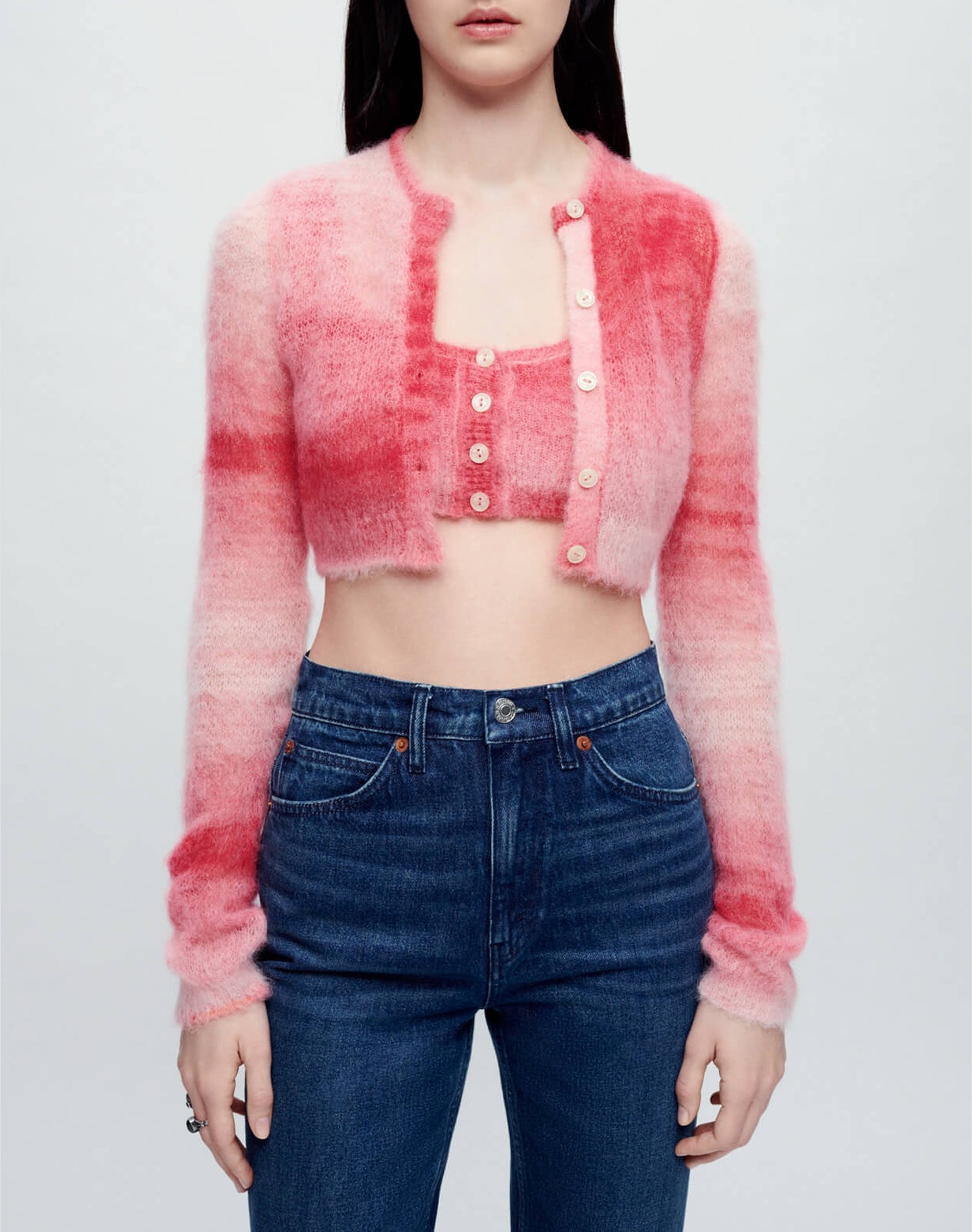 Mohair double-breasted cardigan - Red Space Dye