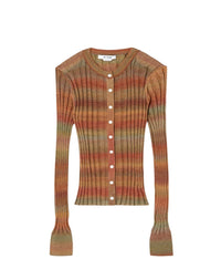 Poor Boy ribbed cardigan in wool - Bayleaf Combo