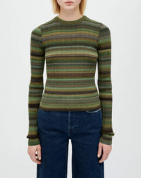 Long-sleeved wool jumper - Green Space Dye