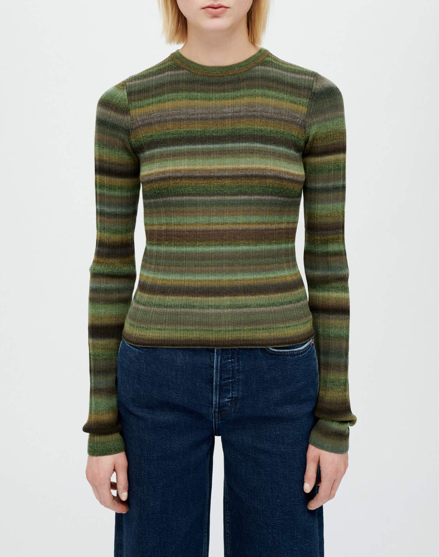 Long-sleeved wool jumper - Green Space Dye