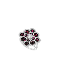 1qty NEW / Argent Bague fleur sur argent serti de Burmalite™ blanche taille brillant et pavage rose et blanc // RECO : 390€