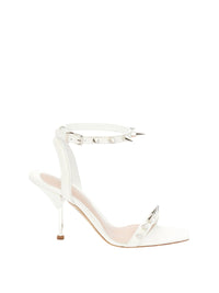 Sandales à talons Punk 100 en cuir - Bone Silver