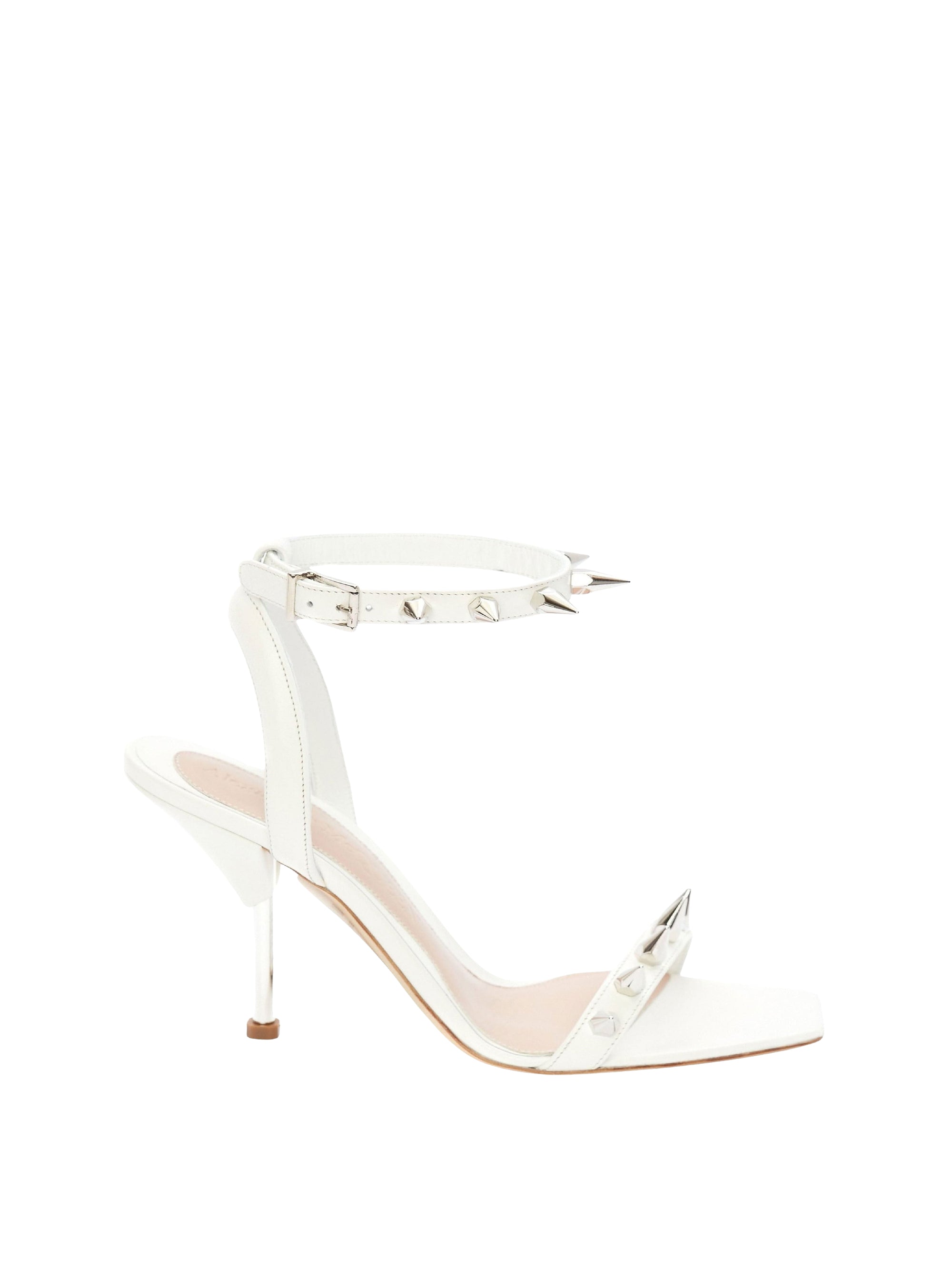 Sandales à talons Punk 100 en cuir - Bone Silver