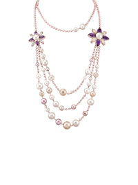 1qty NEW / Vermeil Collier sautoir 3 rangs vermeil rose perle blanche et perle rubis // RECO : 1350€