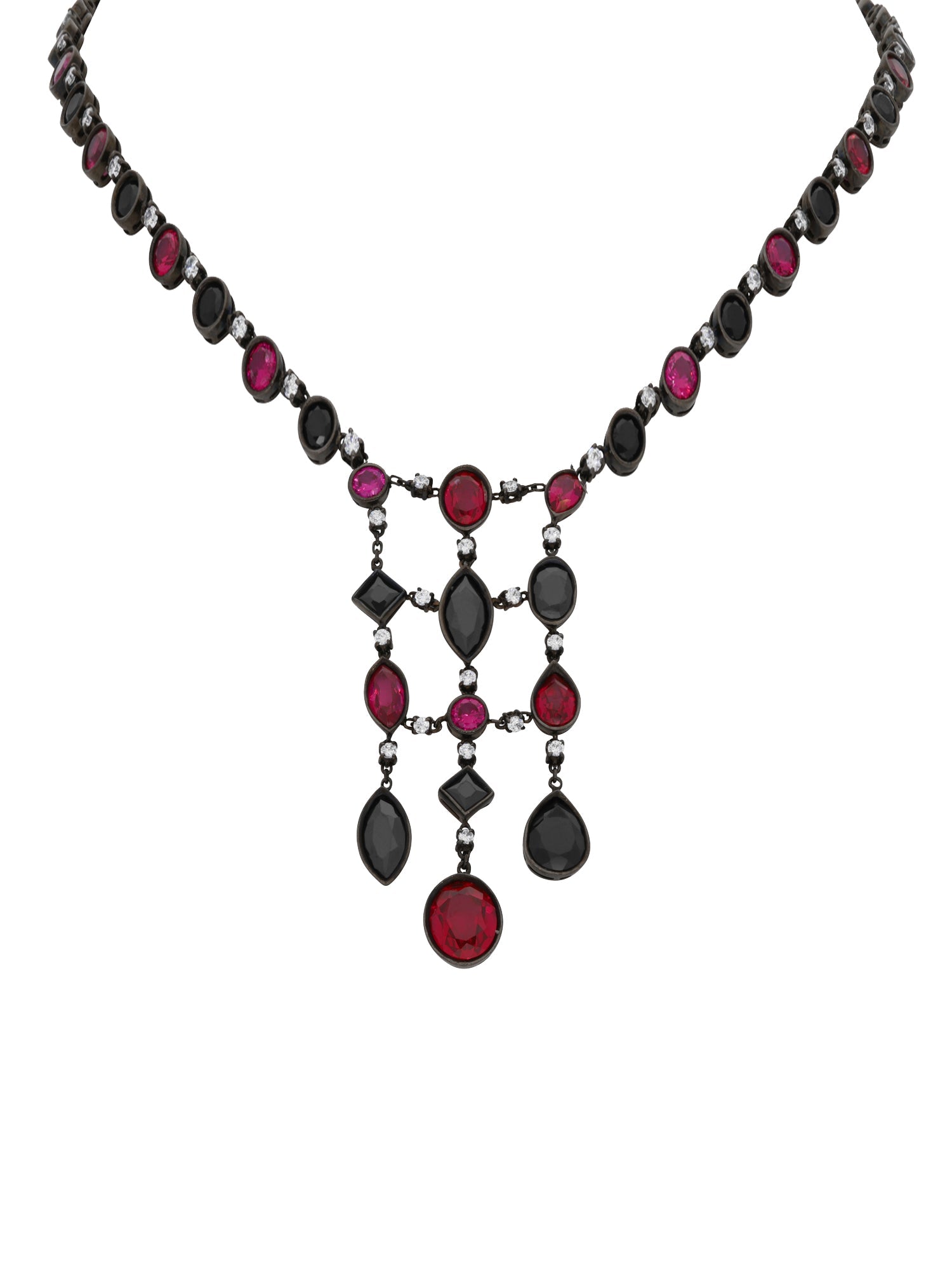 1qty NEW / Argent Collier sur argent noirci serti clos de Burmalite™ taille ovale // RECO : 500€