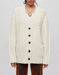 Oversized leather cardigan - Ivory