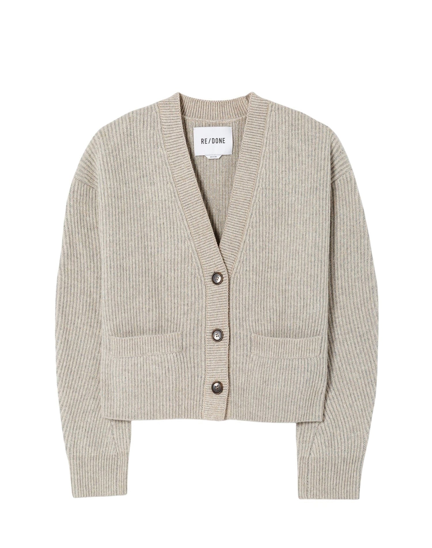 Woven leather V-neck cardigan - Oatmeal Grey Heather