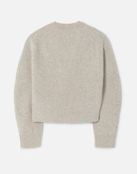 Woven leather V-neck cardigan - Oatmeal Grey Heather