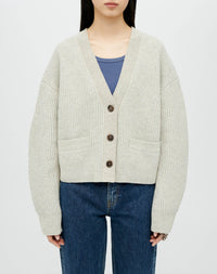 Woven leather V-neck cardigan - Oatmeal Grey Heather