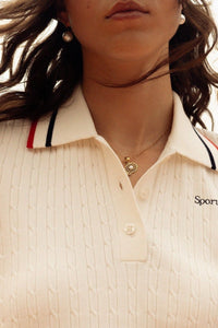 Serif Logo Mini Cable Polo - Off White & Navy & Red