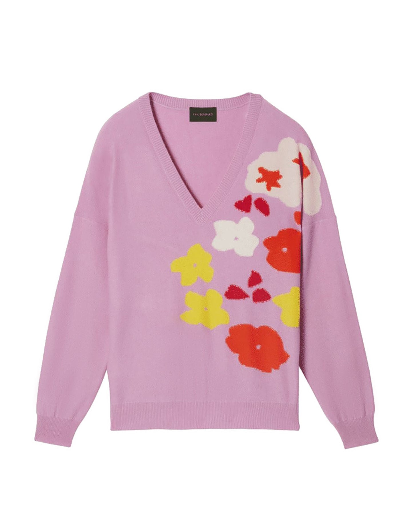 Intarsia santa monica cashmere V jumper - Marshmallow