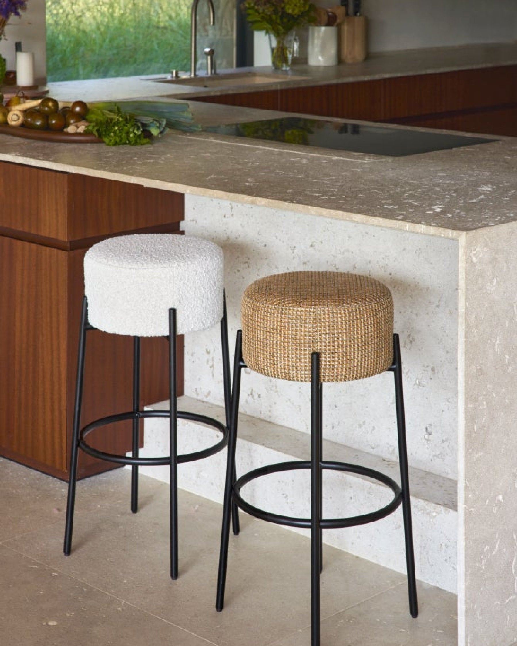 Tabouret de bar Bismi - Tweed jaune Miami