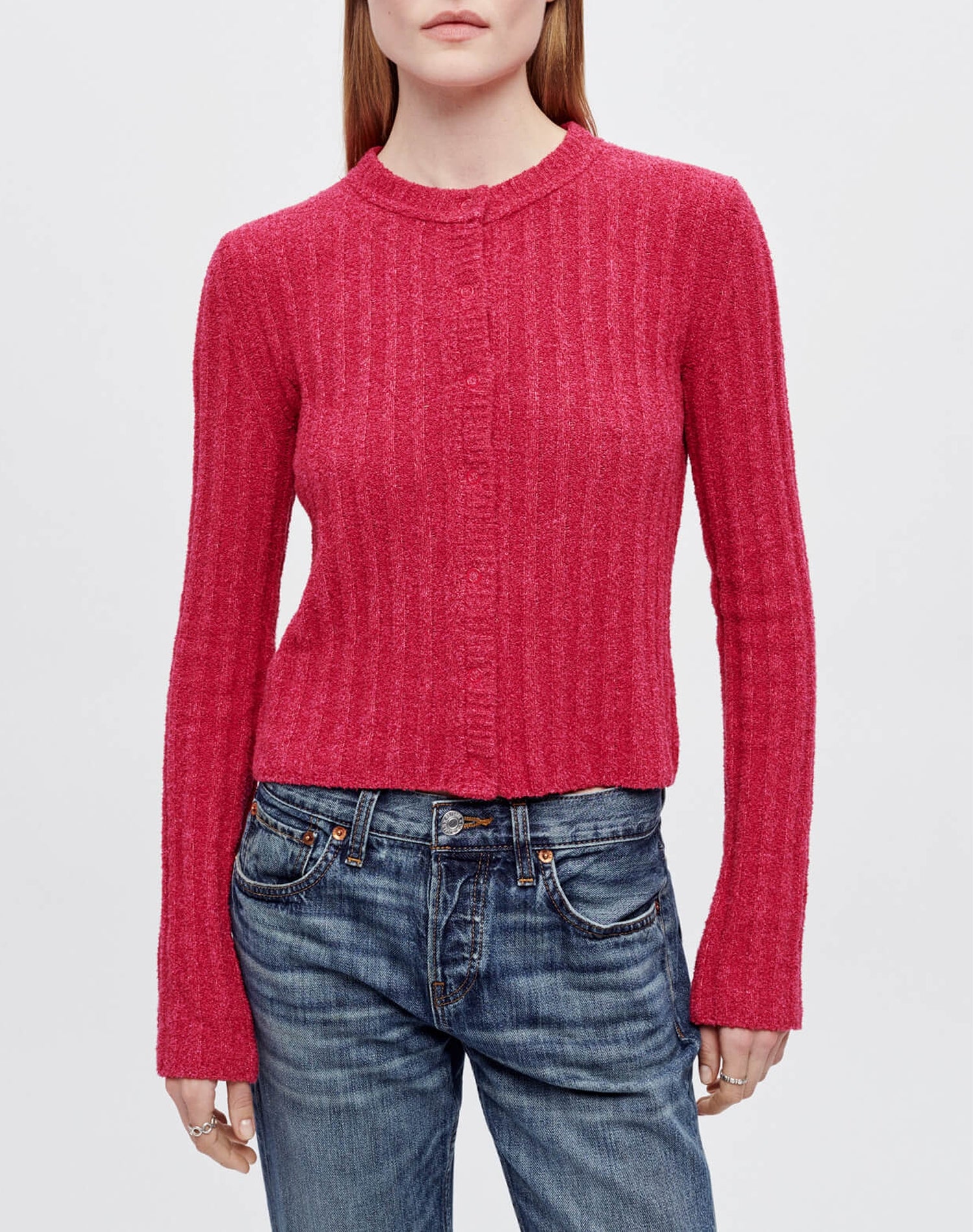 Ribbed terry cardigan - Dragon Fruit