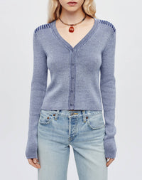 Wool tone-on-tone ribbed cardigan - Elysian Combo