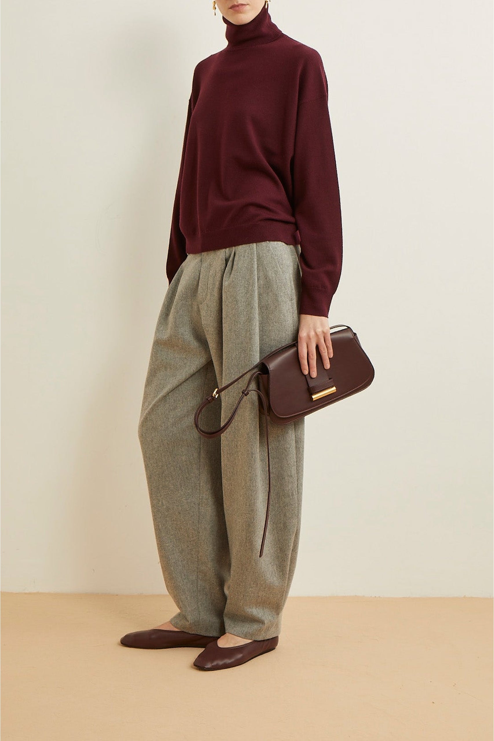 Pantalon Hunt coupe large froncé en laine - Grey