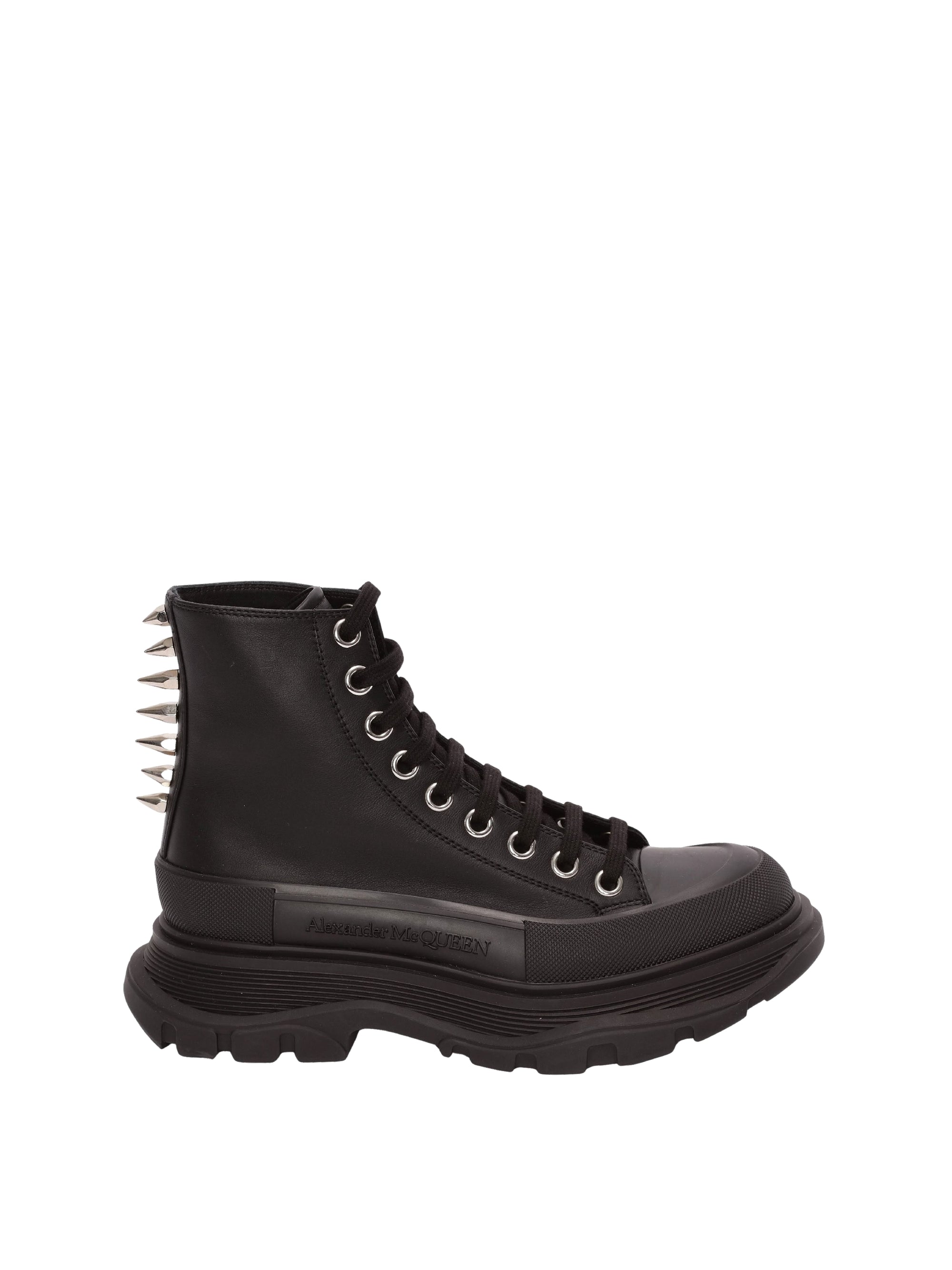 Sneakers montantes Punk à clous en cuir - Black Silver
