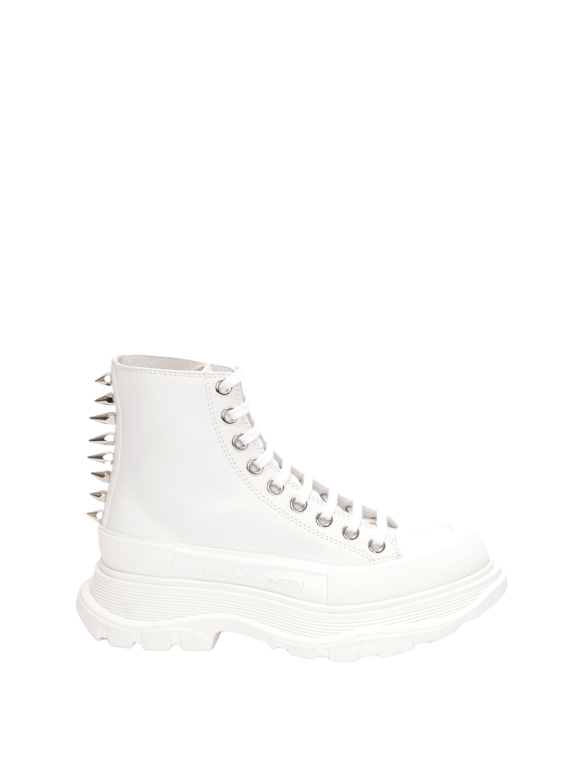 Sneakers montantes Punk à clous en cuir - Off White Silver