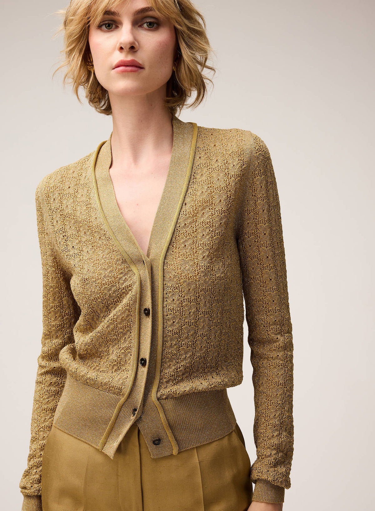 GOLD LUREX JACQUARD KNIT CARDIGAN