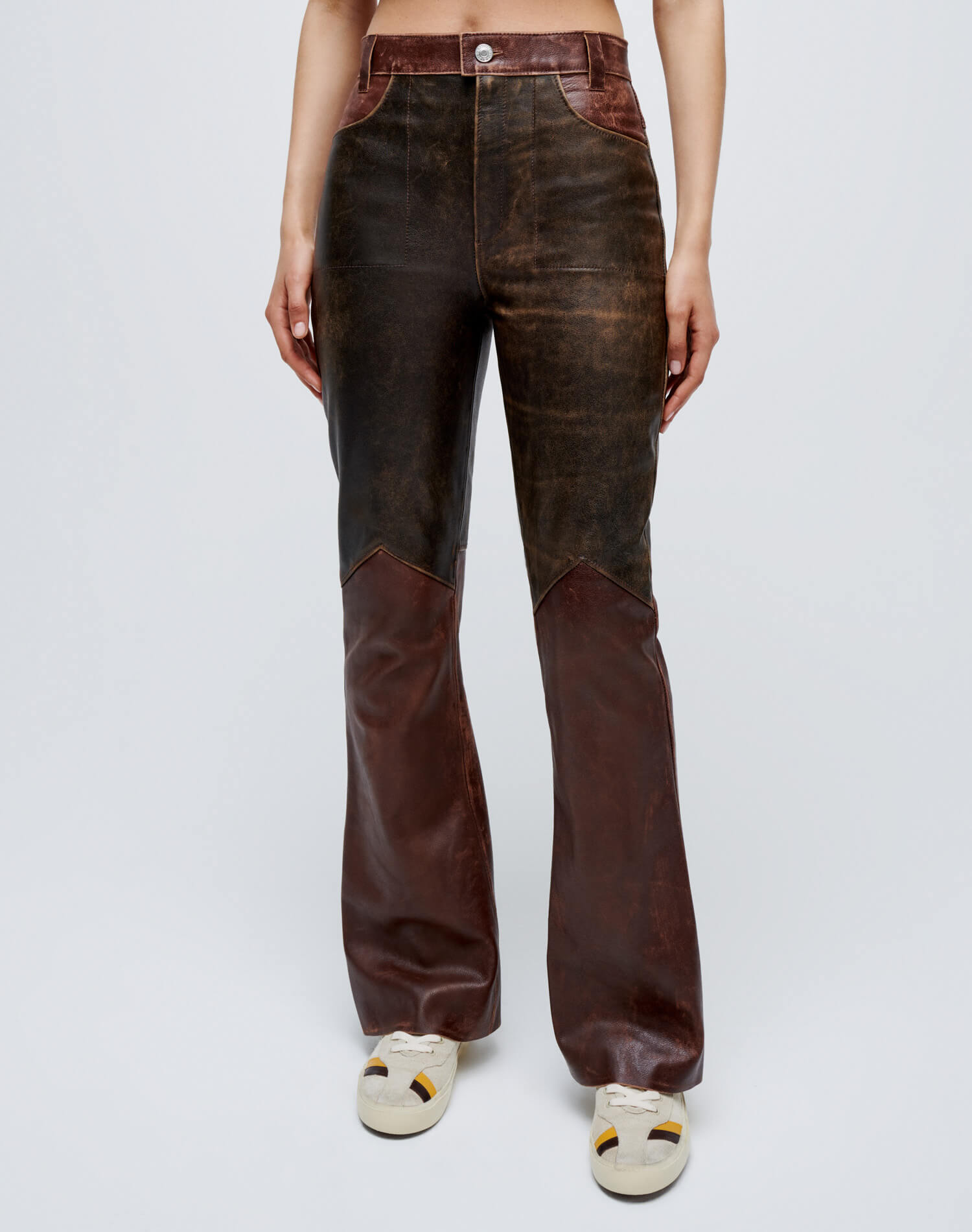 Pantalon 2 tons en cuir - Black & Brown