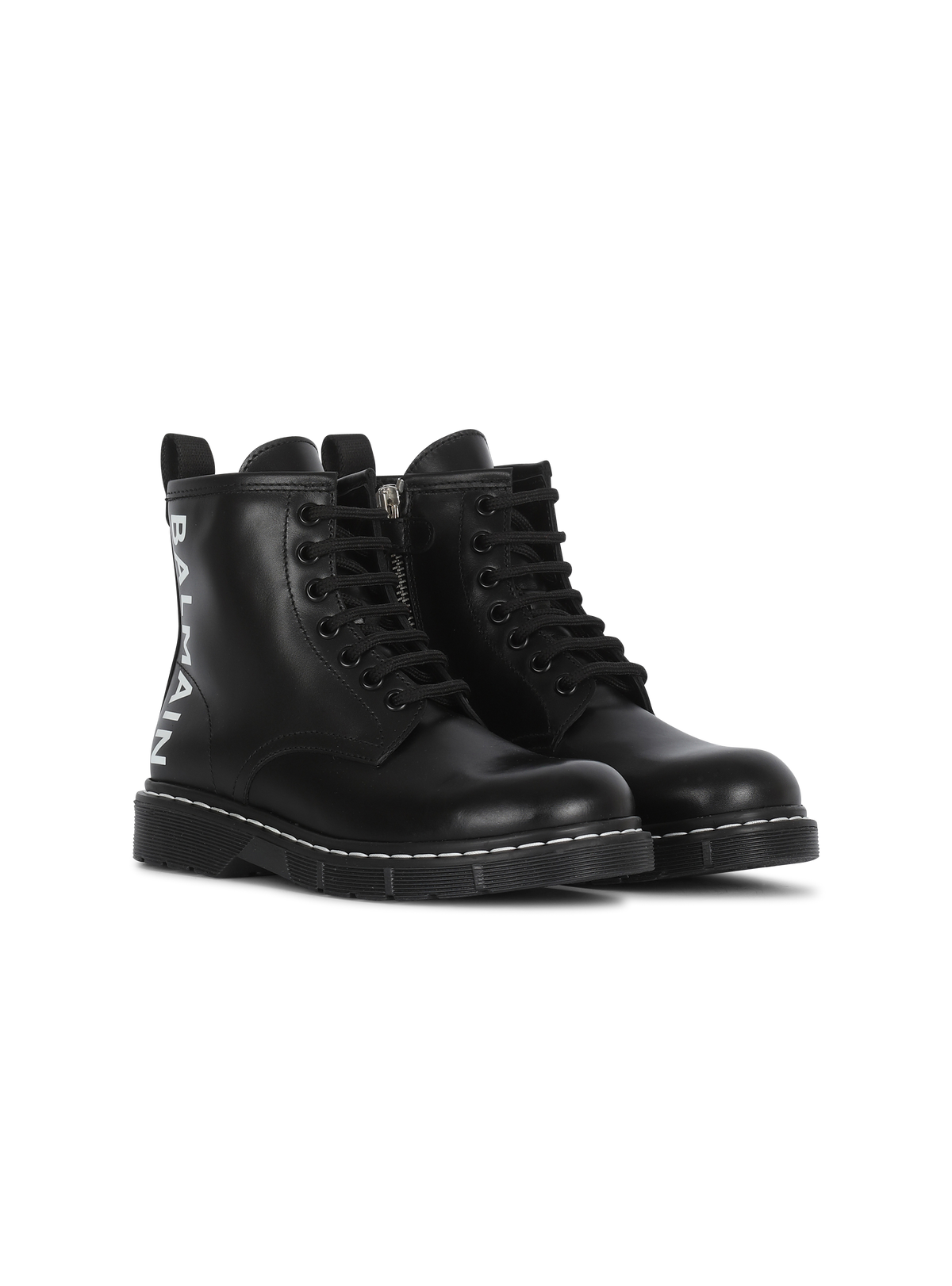 Bottines en cuir à logo balmain - Noir