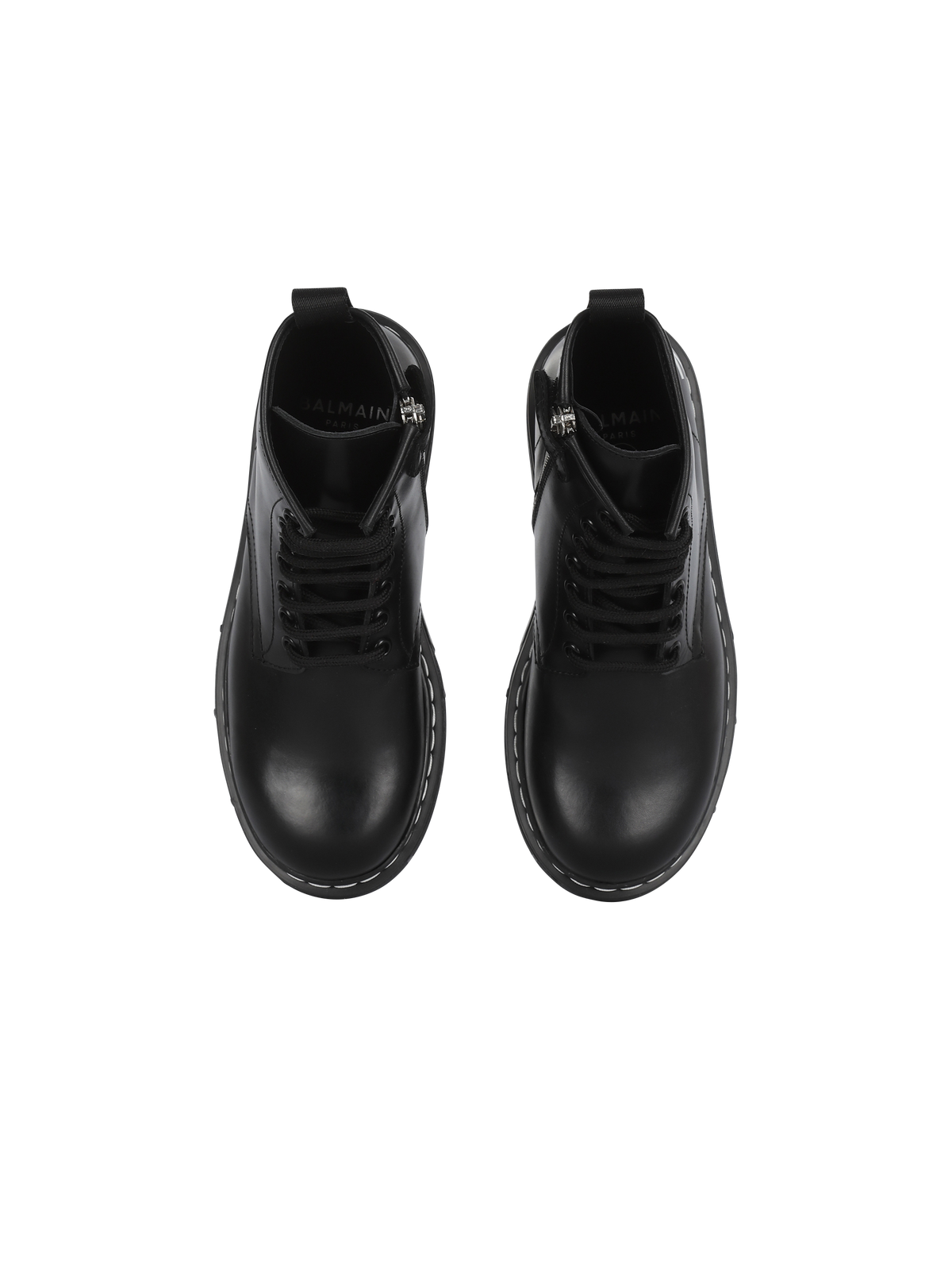 Bottines en cuir à logo balmain - Noir