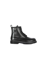 Bottines en cuir à logo balmain - Noir
