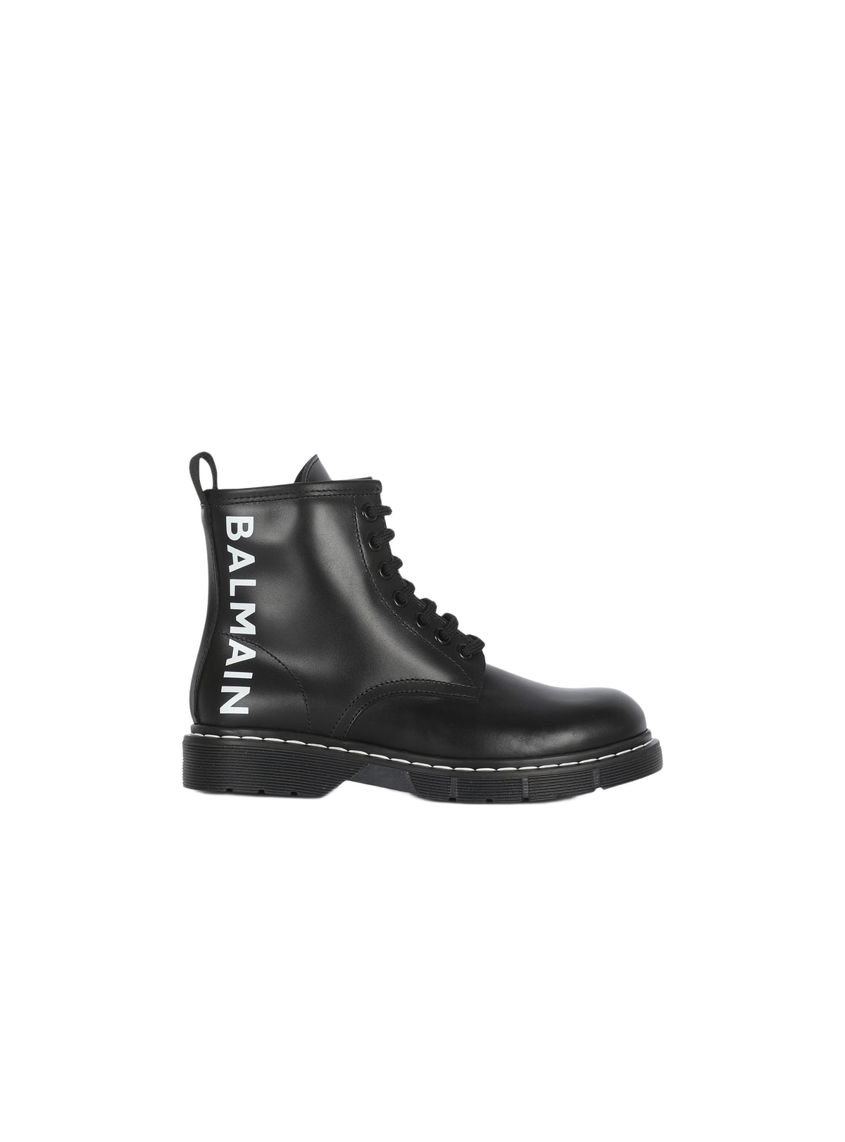 Bottines en cuir à logo balmain - Noir