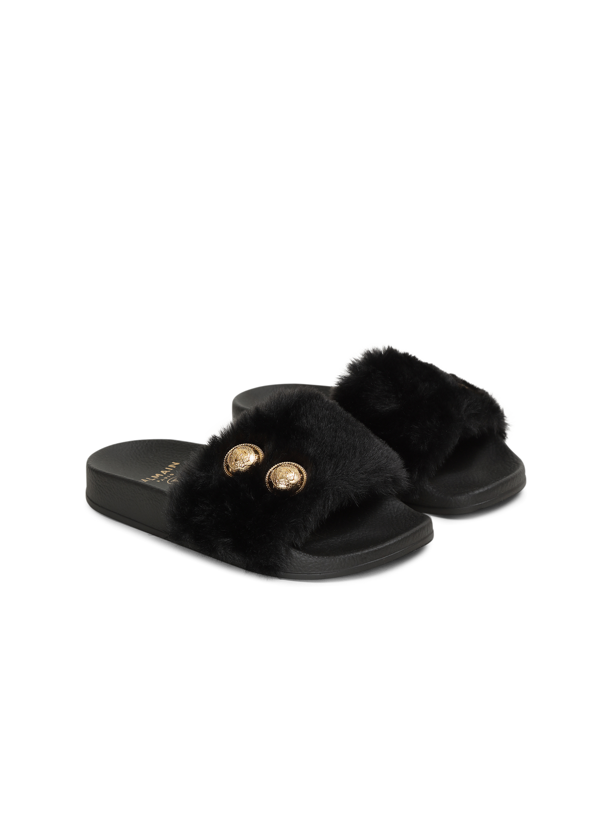 Sandales plates en fausse fourrure - Noir