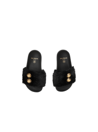 Sandales plates en fausse fourrure - Noir