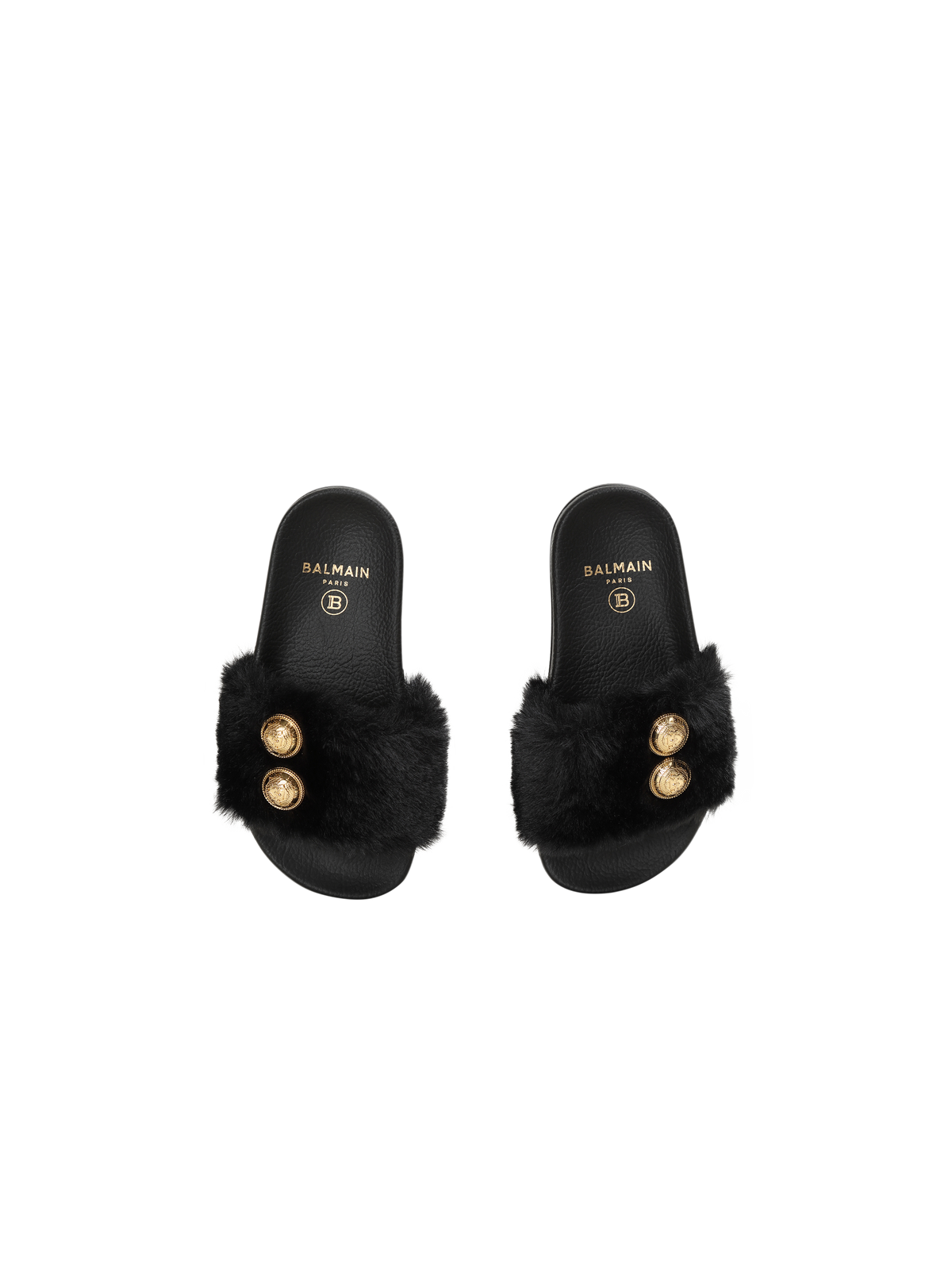Sandales plates en fausse fourrure - Noir