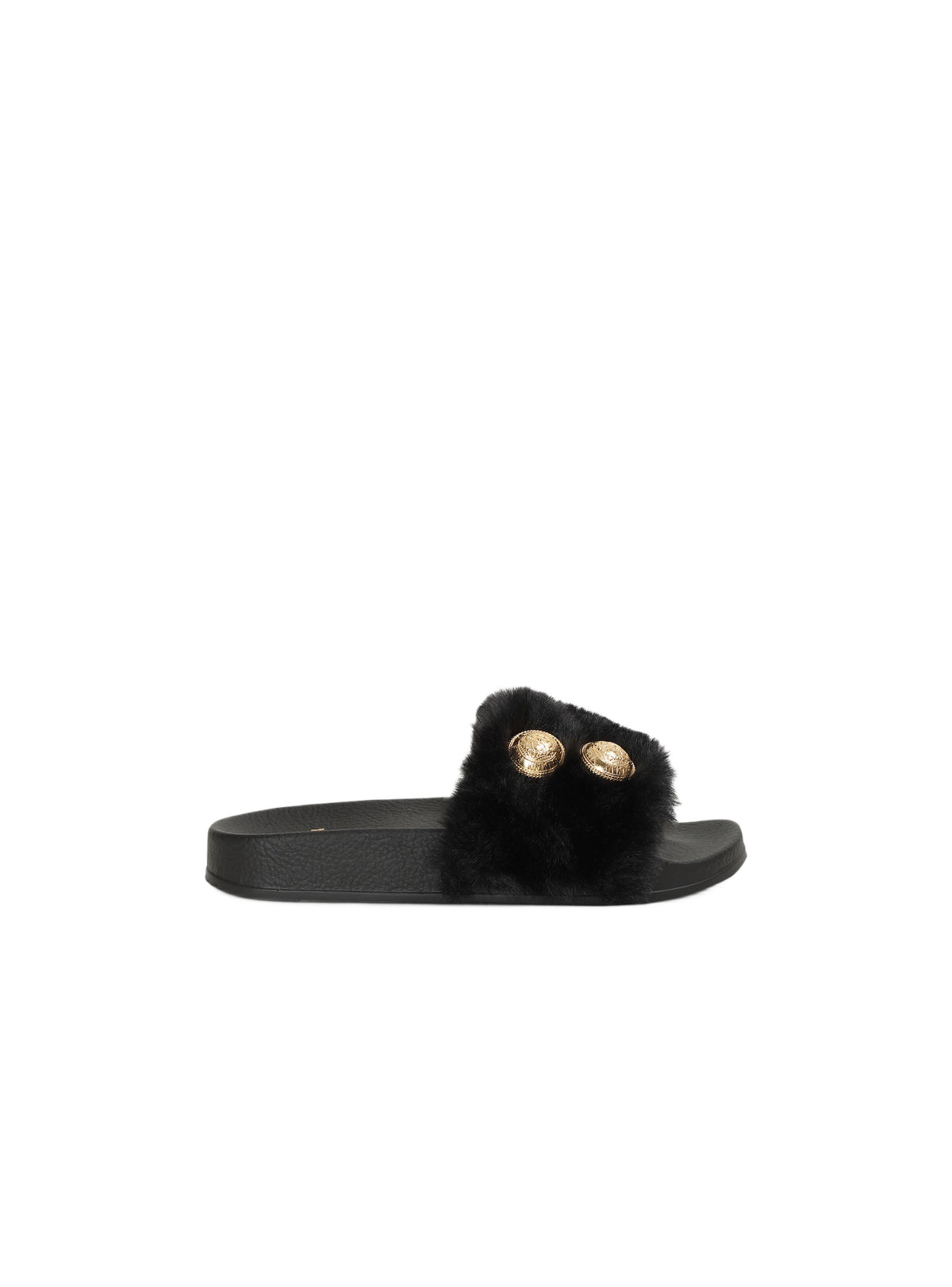 Sandales plates en fausse fourrure - Noir