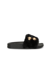 Sandales plates en fausse fourrure - Noir