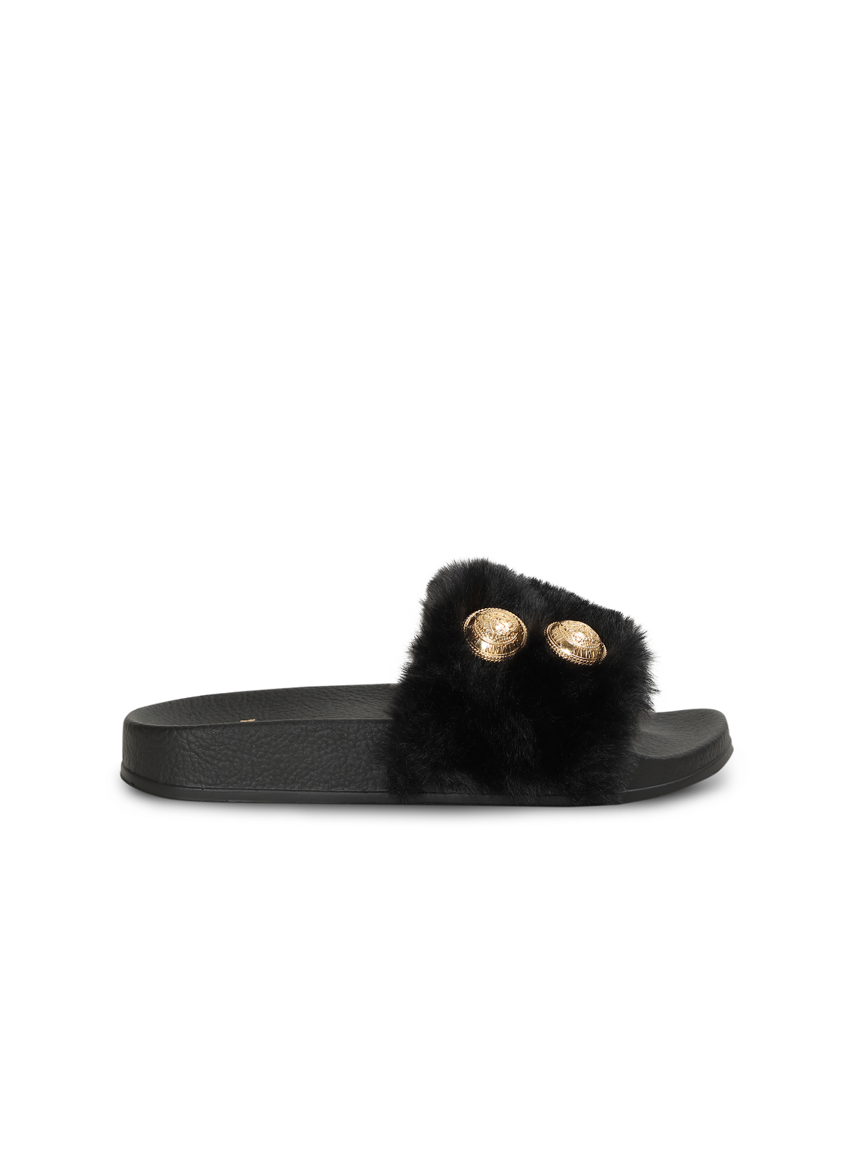 Sandales plates en fausse fourrure - Noir