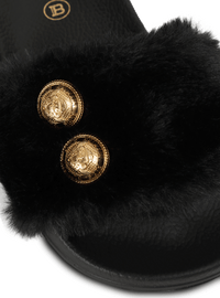 Sandales plates en fausse fourrure - Noir