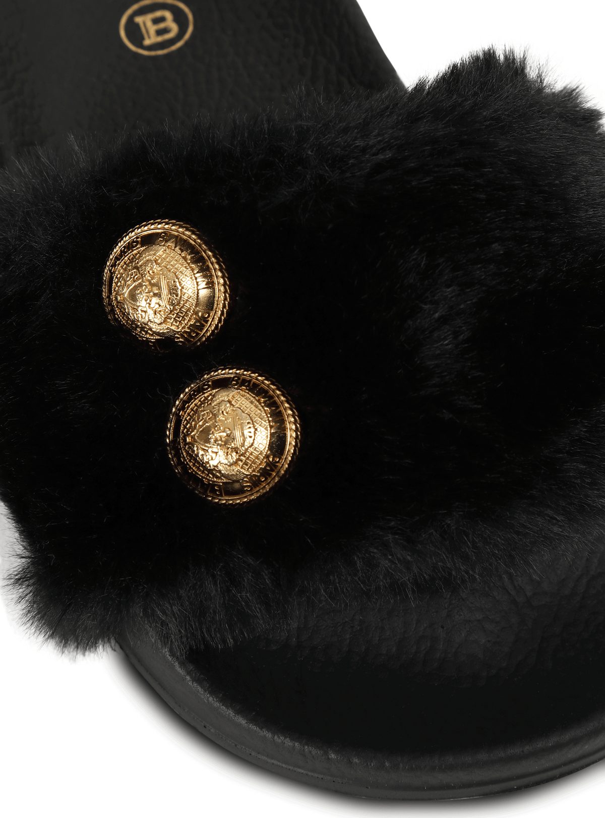 Sandales plates en fausse fourrure - Noir