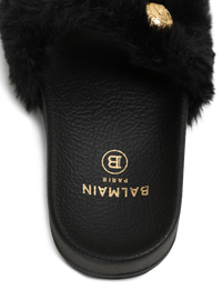Sandales plates en fausse fourrure - Noir