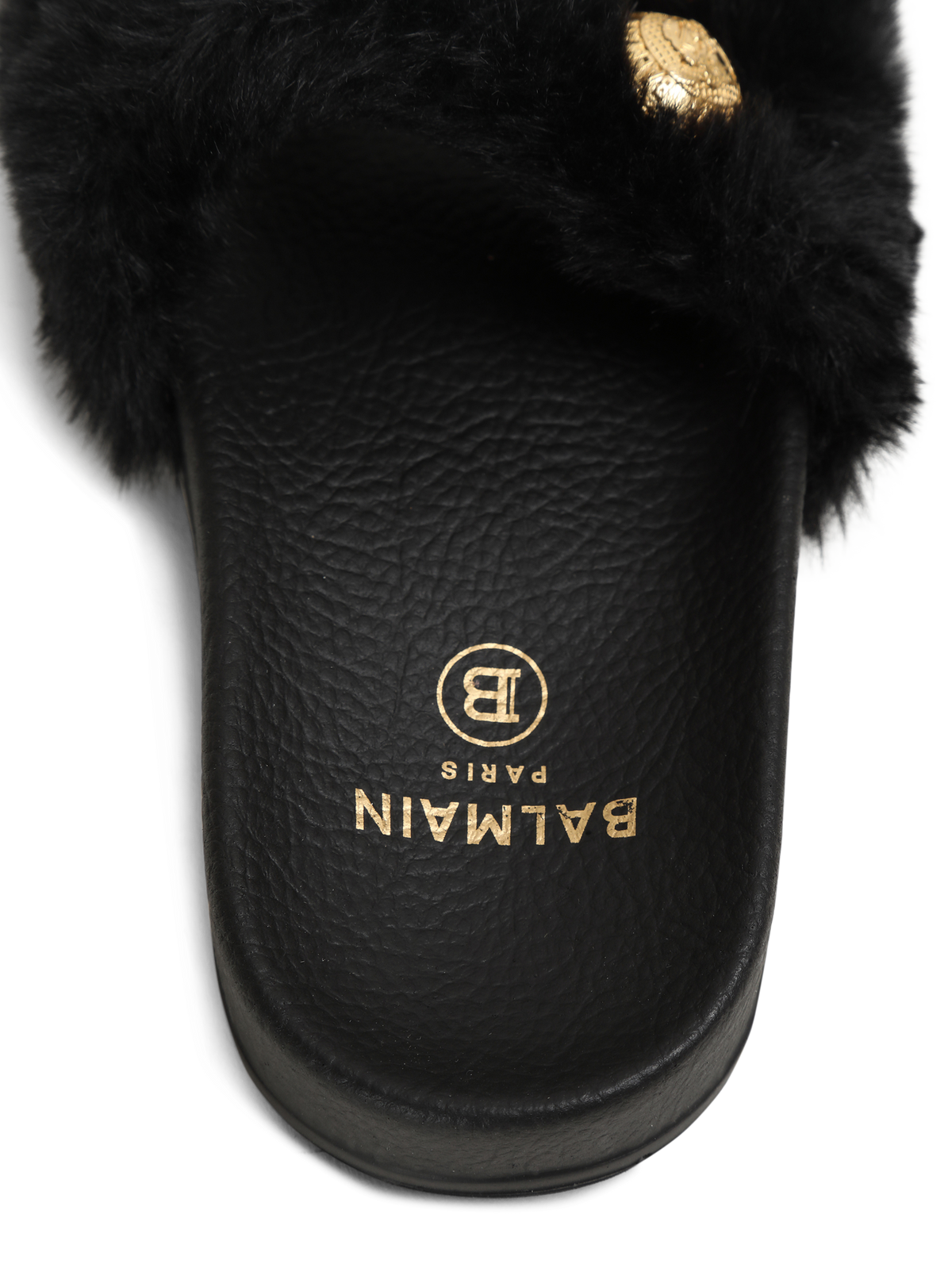 Sandales plates en fausse fourrure - Noir