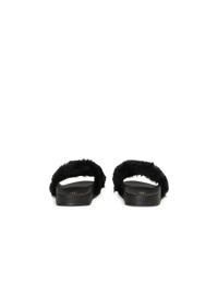 Sandales plates en fausse fourrure - Noir