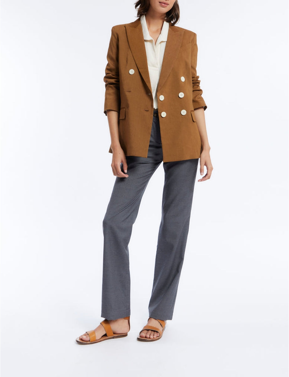 1qty RELIQUAT 120€ 100%  / Blazer croisé Ezio en lin - Tobacco