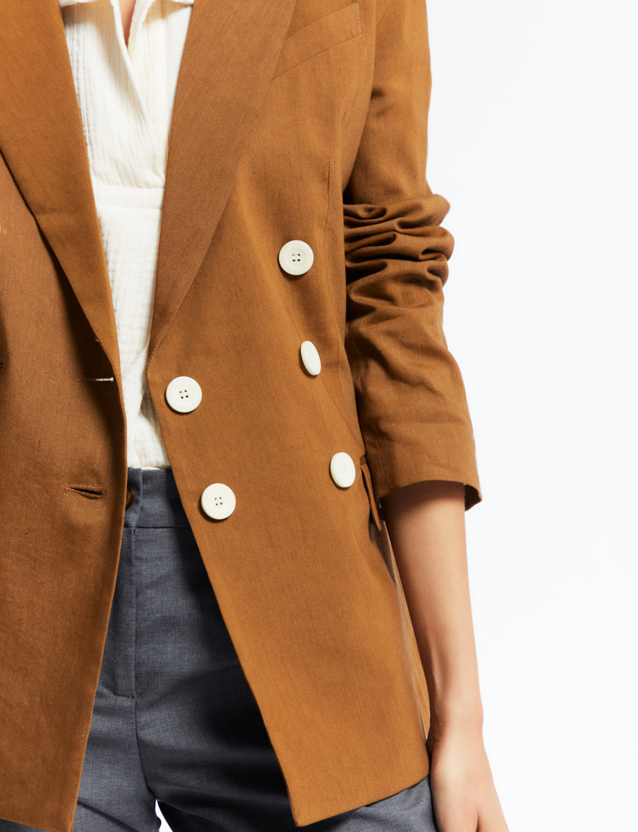 1qty RELIQUAT 120€ 100%  / Blazer croisé Ezio en lin - Tobacco