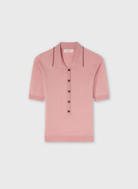 PINK ROSE JERSEY STITCH KNIT POLO WITH CONTRASTING STRIPE DETAIL
