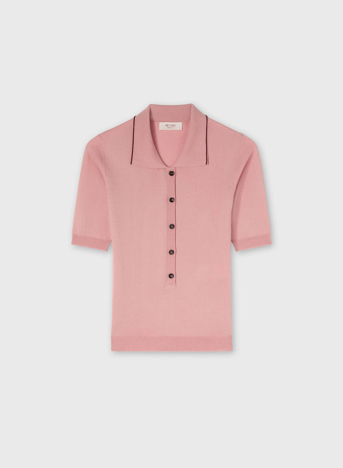 PINK ROSE JERSEY STITCH KNIT POLO WITH CONTRASTING STRIPE DETAIL