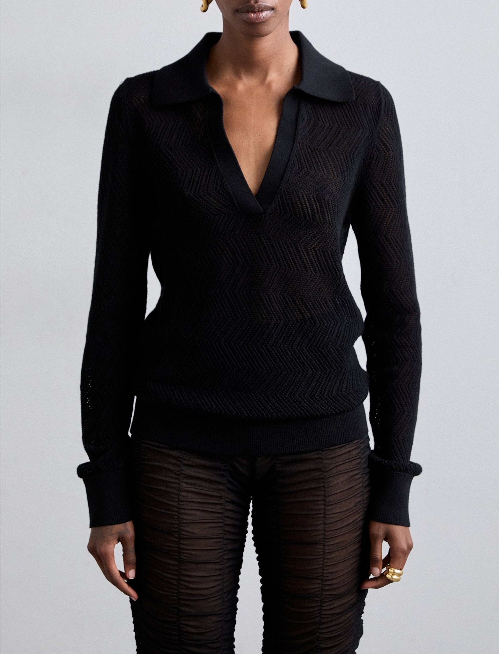 Pull Agnes tricoté en zig zag - Black