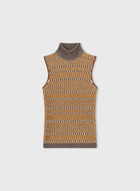 SUN MICRO-CHECK KNITTED SLEEVELESS TURTLENECK