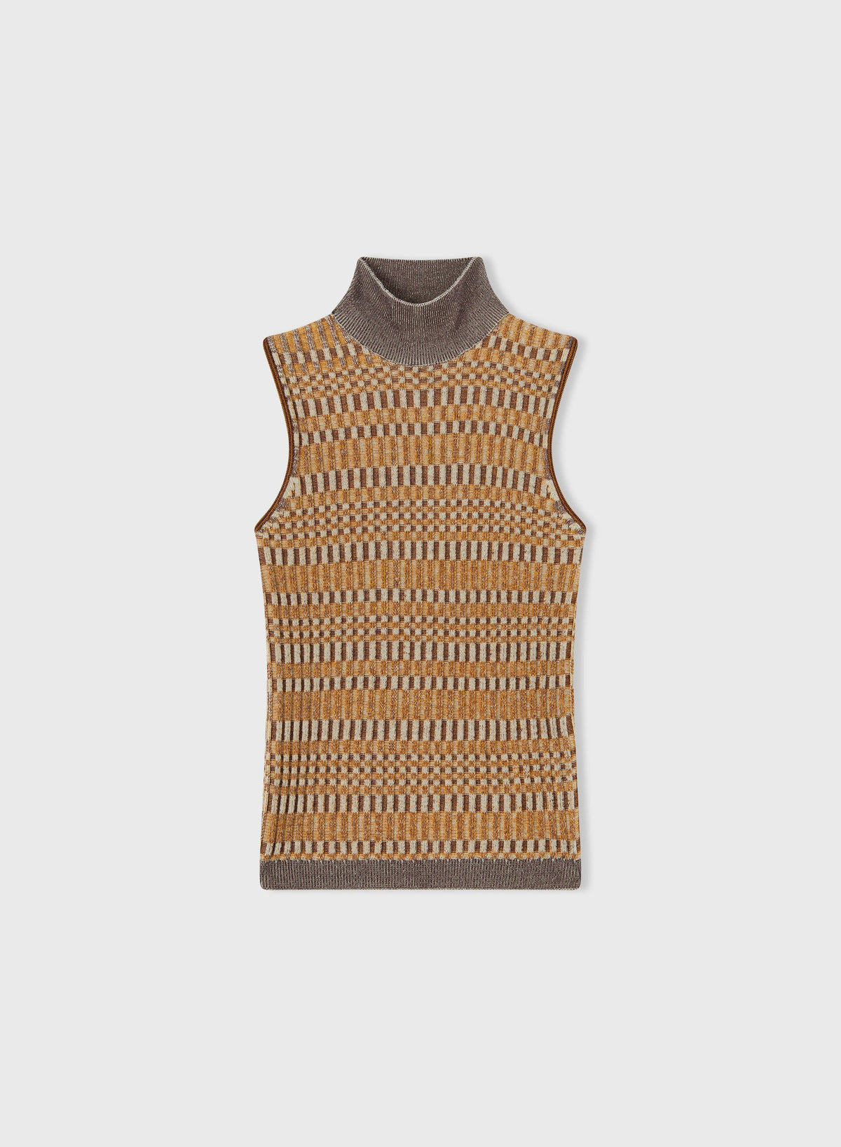 SUN MICRO-CHECK KNITTED SLEEVELESS TURTLENECK