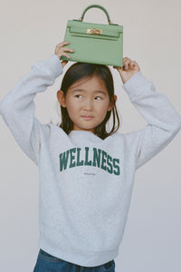 T-shirt à col rond « Wellness Ivy » pour enfants - Gris chiné/Vert forêt