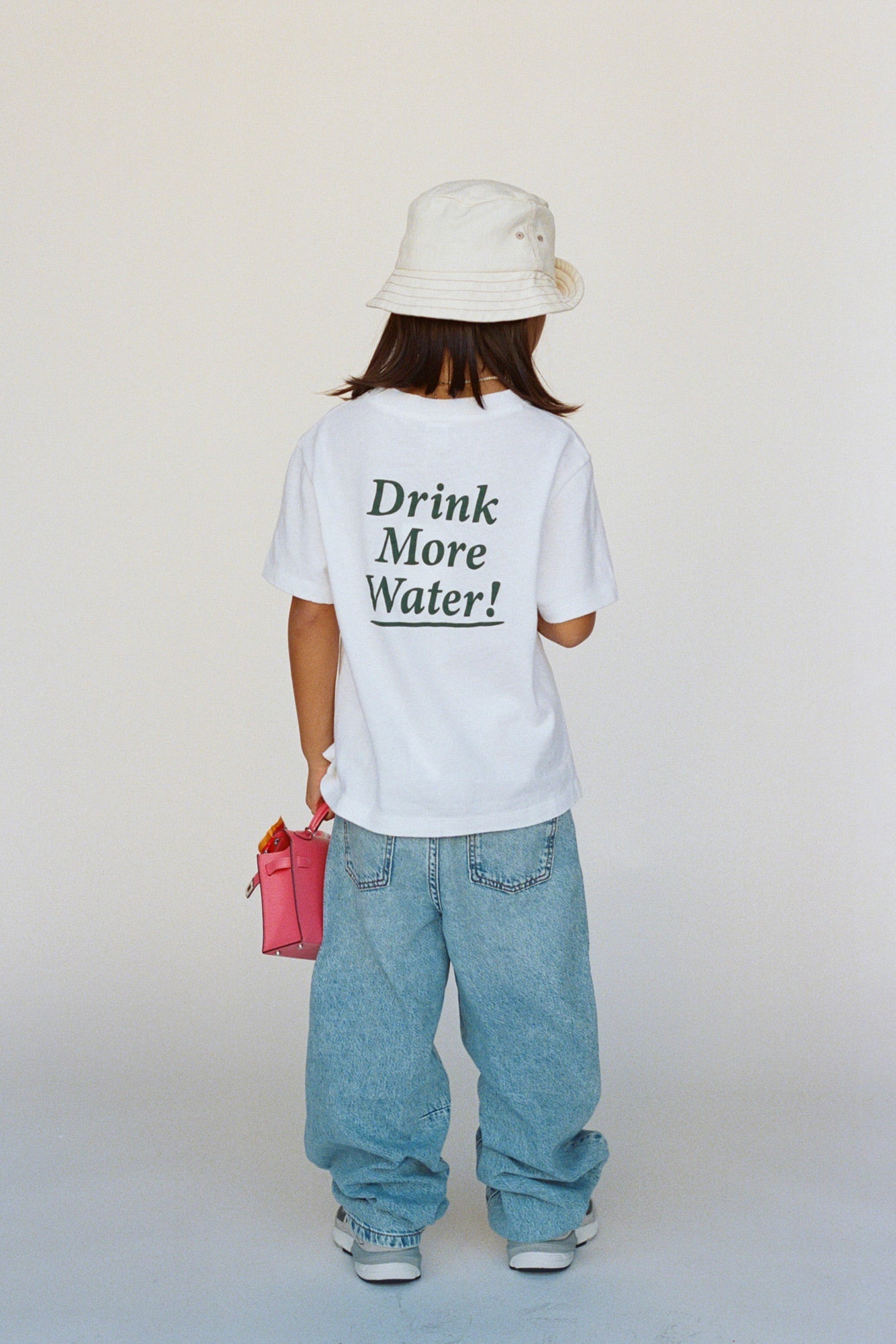 T-shirt enfant « Drink More Water » - Blanc/Vert forêt