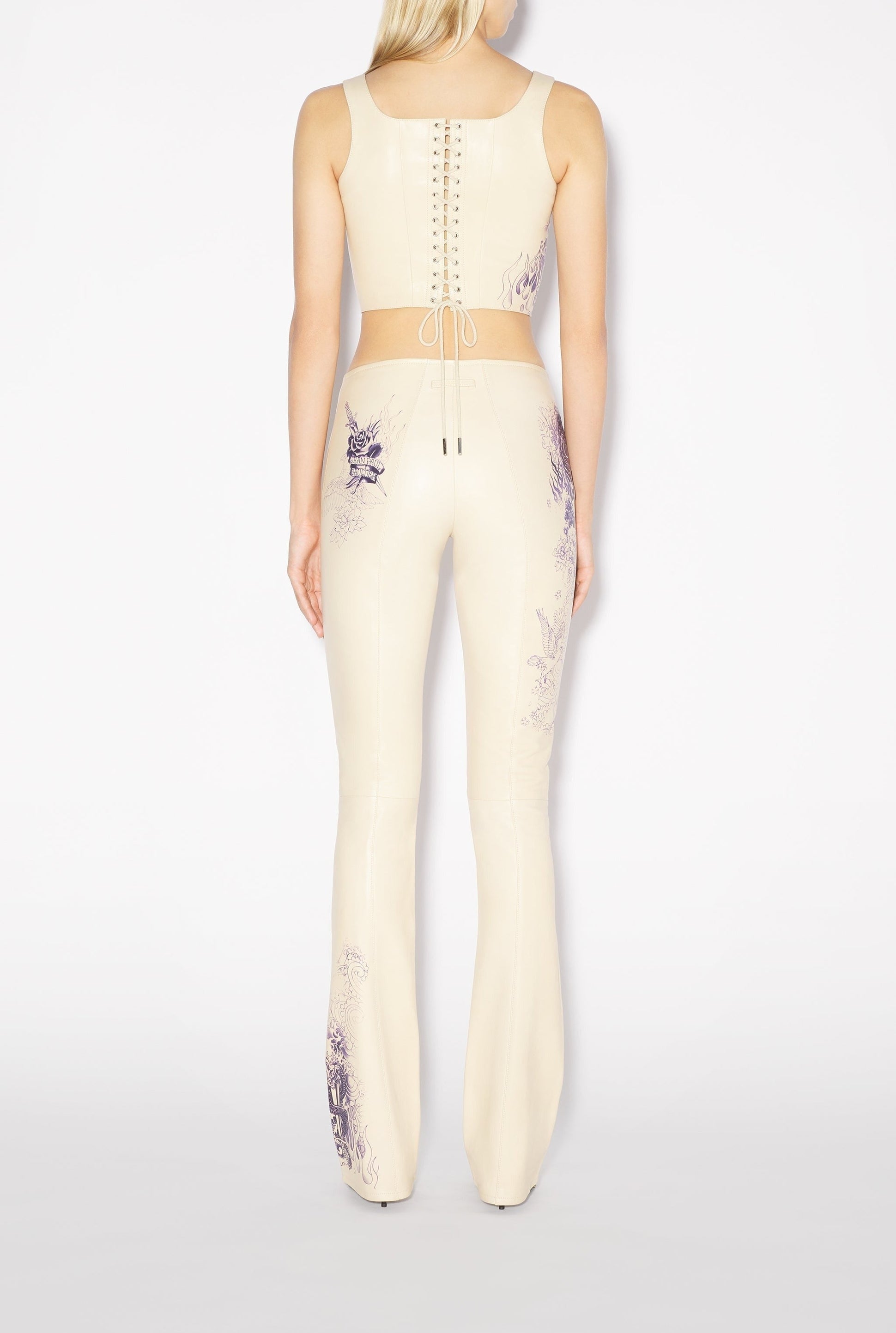 Pantalon Tattoo imprimé en cuir - Nude & Navy